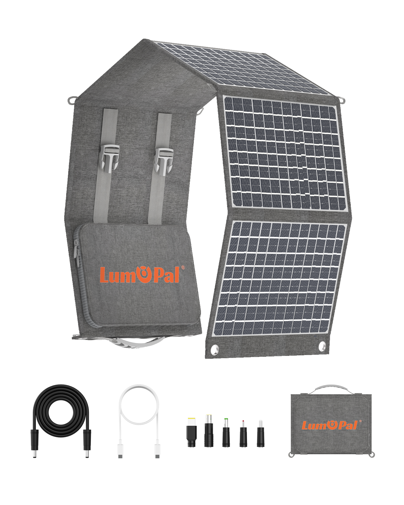 LUMOPAL 60W Foldable Portable Waterproof Solar Panel - Gray